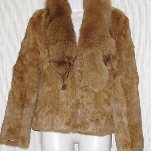 Fur fashion Camel Brown Rabbit Fur Fox Collared Short Coat Size:S - Picture 1 of 4